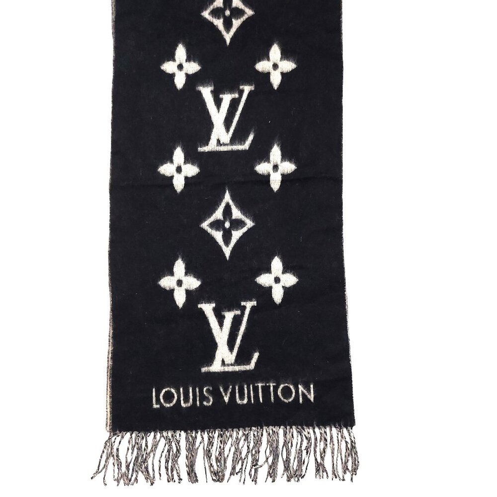 LOUIS VUITTON LV Reykjavik Black & Grey Reversible Scarf - Picture 5 of 13